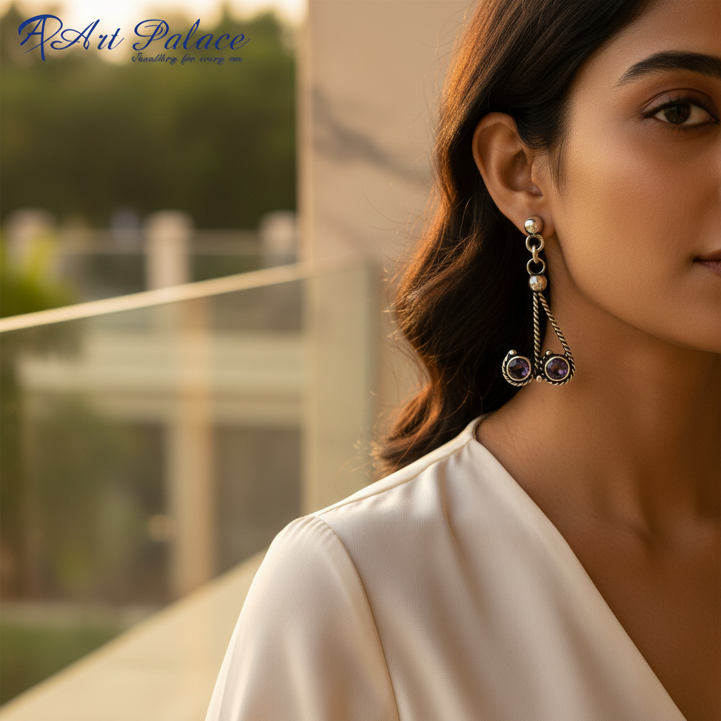 925 Silver Amethyst Drop Earrings for Women | Gemstone Jewelry
