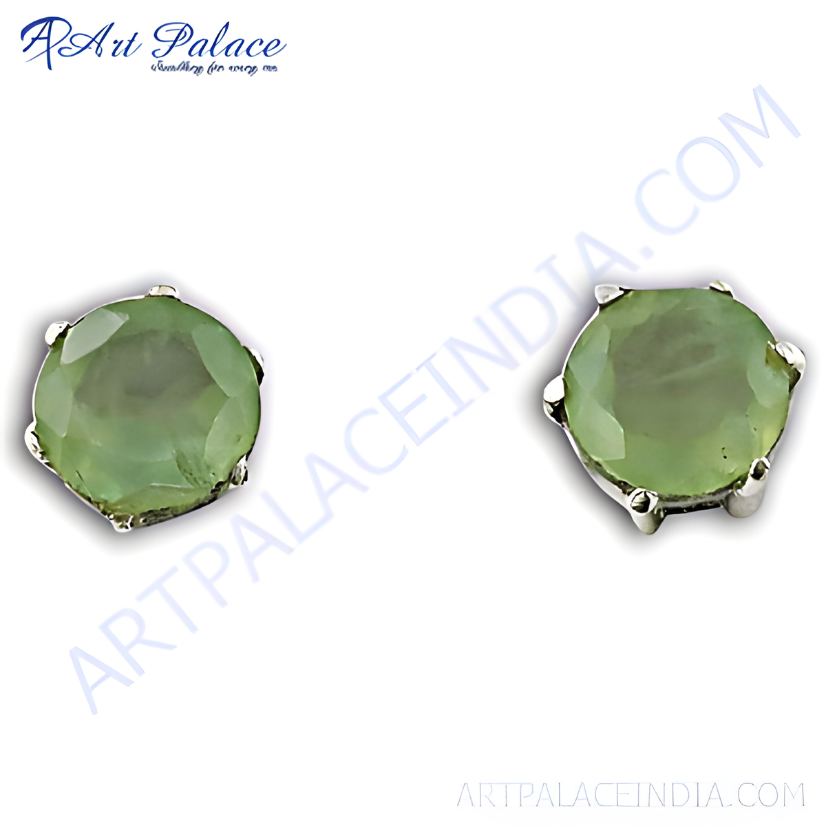 925 sterling silver stud earrings with a round, green gemstone