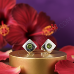 Load image into Gallery viewer, Silver Peridot Stud Earrings for Women | Square Jewelry
