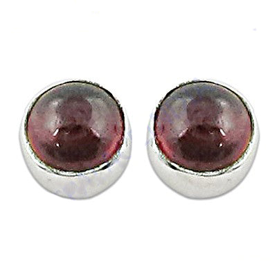 Silver Garnet Stud Earrings | Round Gemstone Earrings for Women