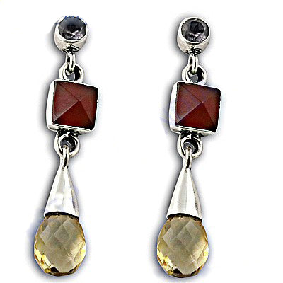 925 Silver Citrine & Carnelian Drop Earrings for Women