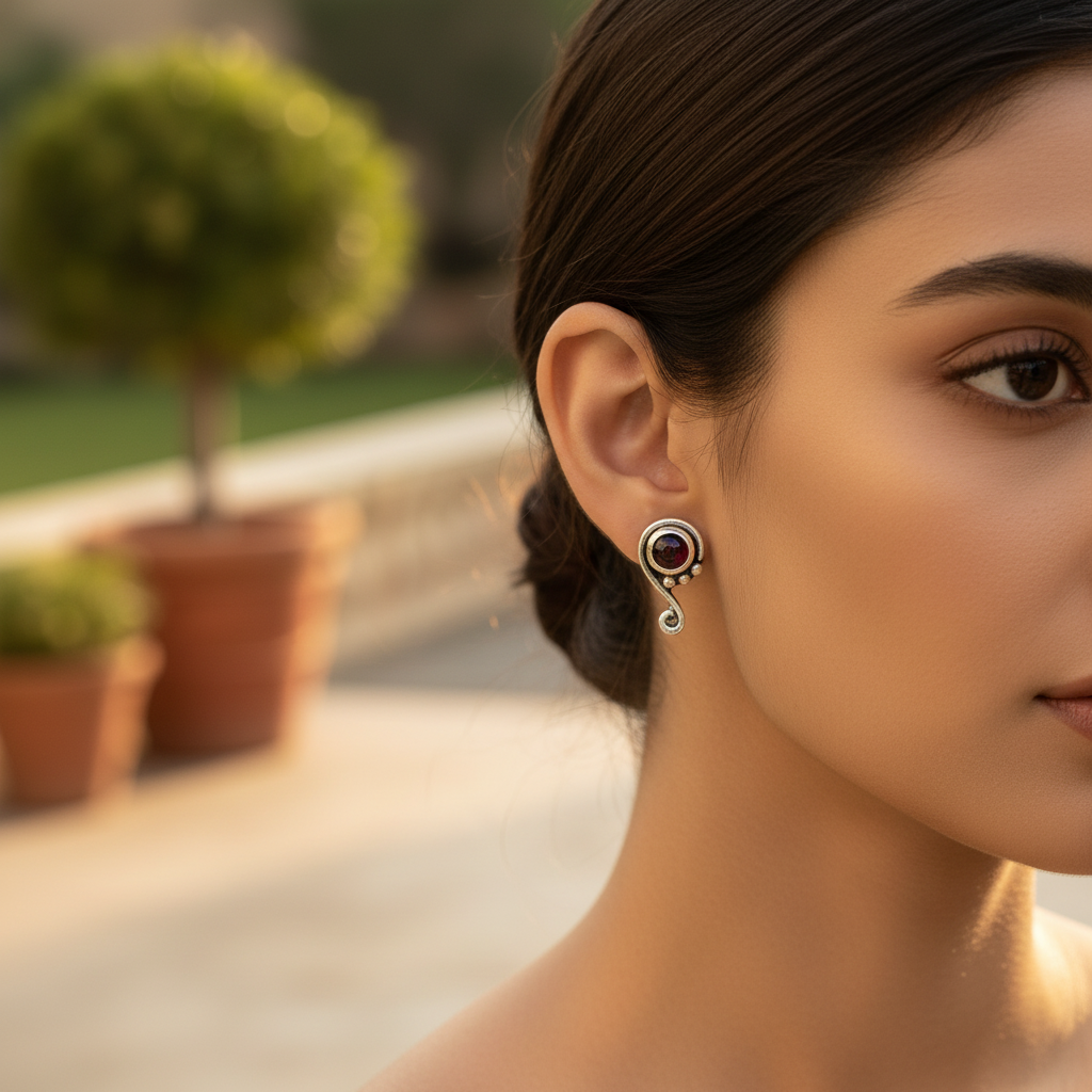 925 Silver Garnet Stud Earrings for Women | Dainty Jewelry