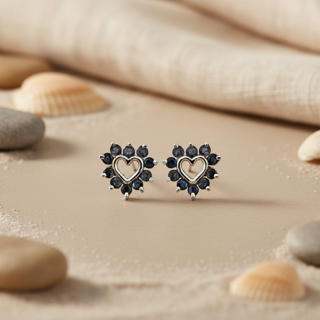 Silver Sapphire Heart Stud Earrings | Women's Jewelry Gift