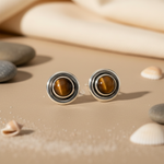 Load image into Gallery viewer, 925 Silver Tiger Eye Stud Earrings | Gemstone Jewelry for Women
