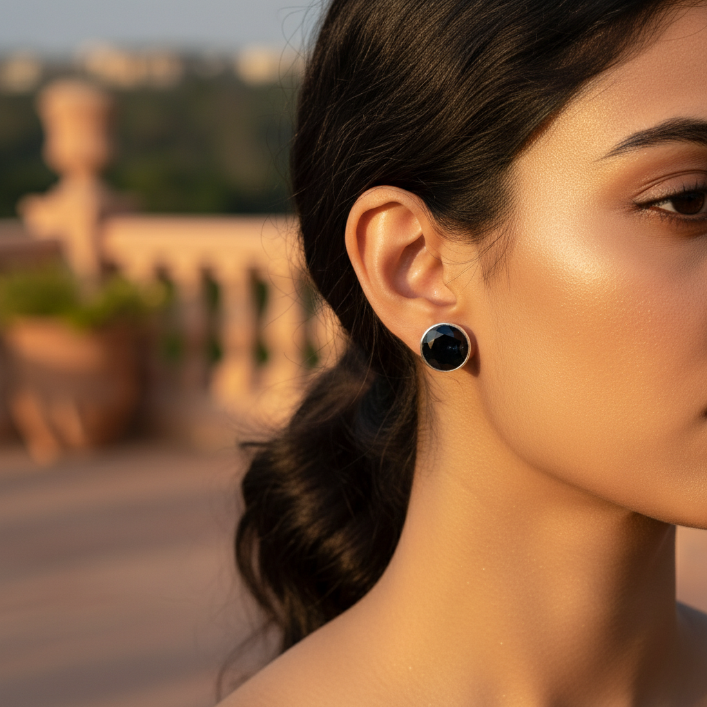 Silver Black Onyx Stud Earrings for Women | Daily Wear Jewelry