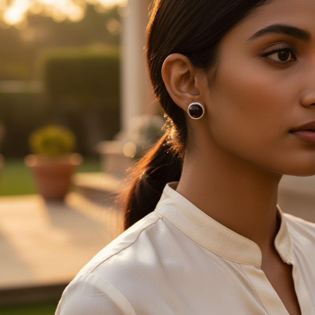 925 Silver Garnet Stud Earrings for Women | Gemstone Jewelry