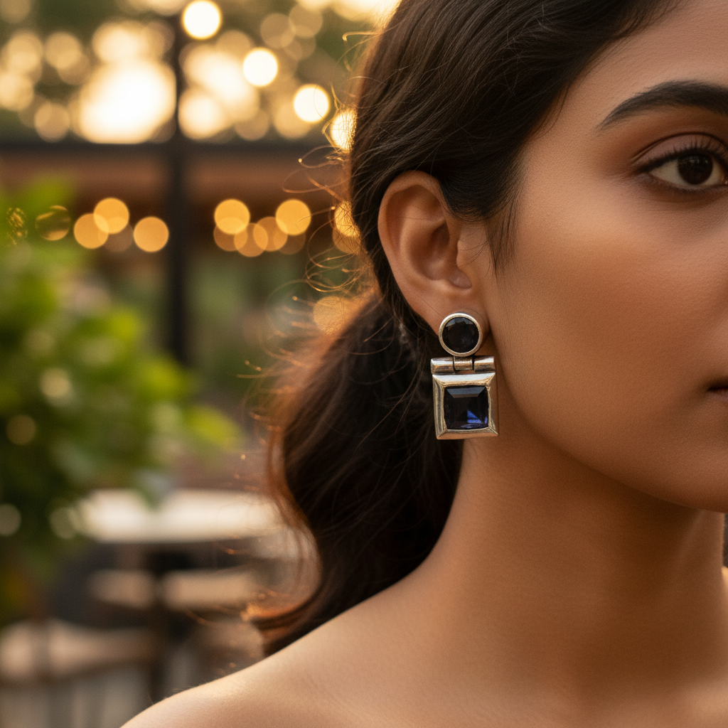 Silver Sapphire Drop Earrings for Women | Statement Jewelry