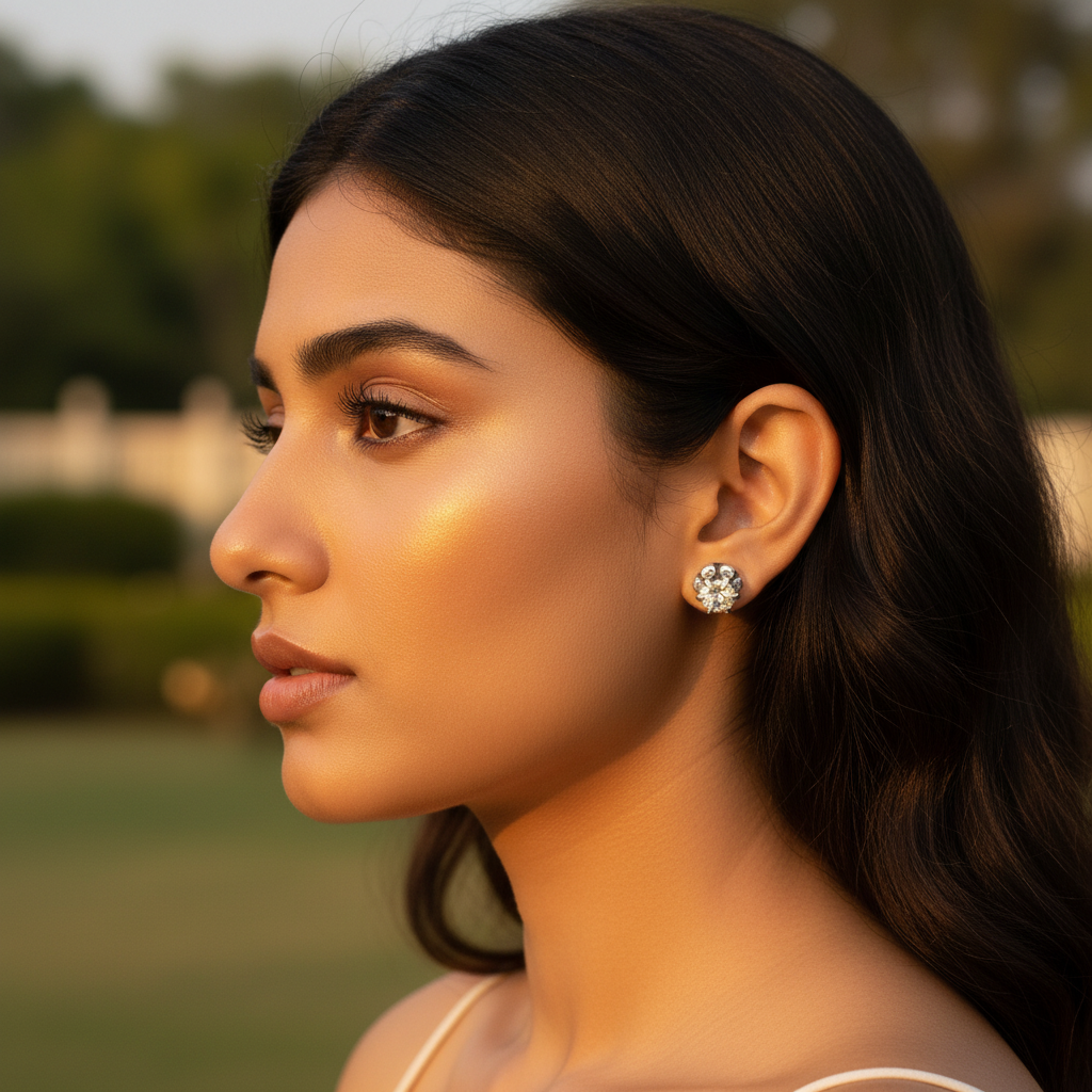 925 Silver Stud Earrings | Round Gemstone Studs for Women