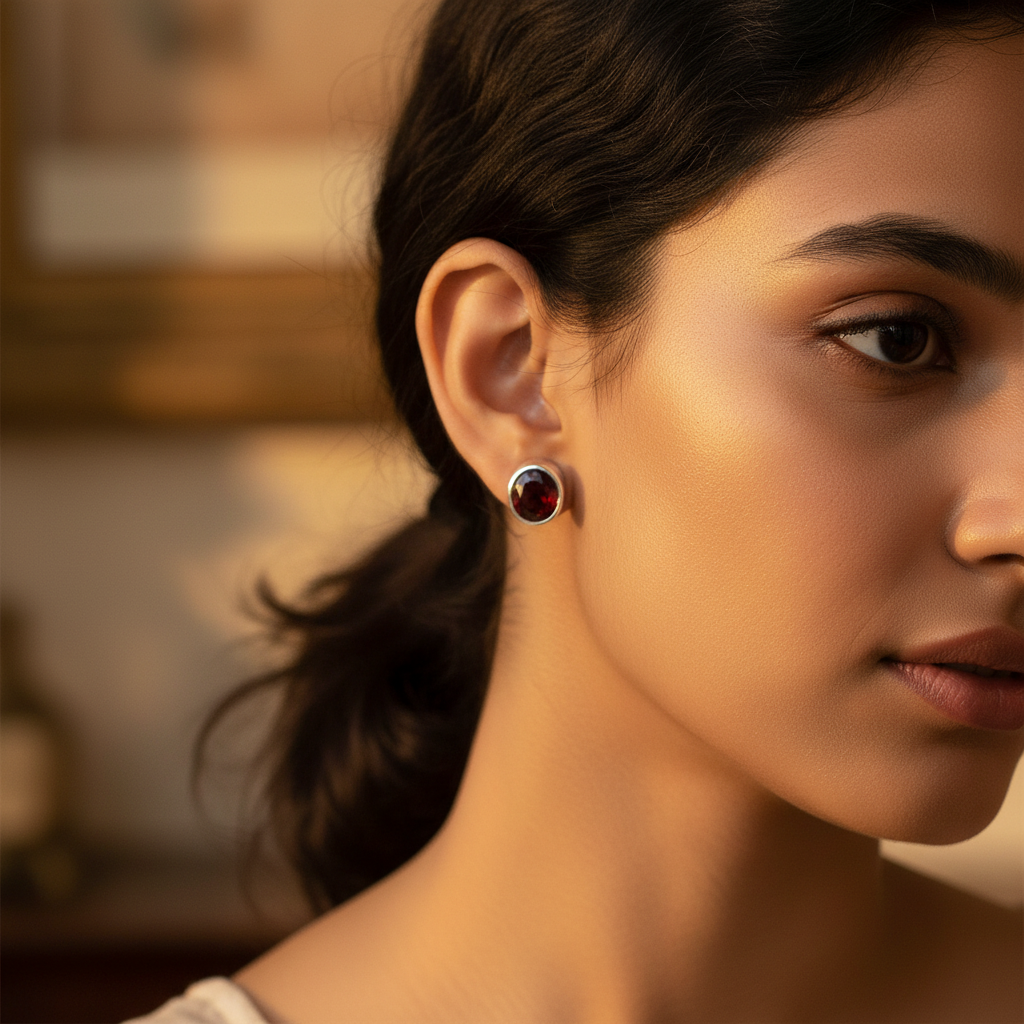 925 Silver Garnet Stud Earrings for Women | Gemstone Jewelry