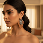 Load image into Gallery viewer, Silver Statement Earrings with Stone | Women&#39;s Jewelry Gift
