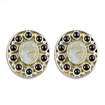 925 Silver Moonstone & Garnet Earrings | Women's Jewelry Gift