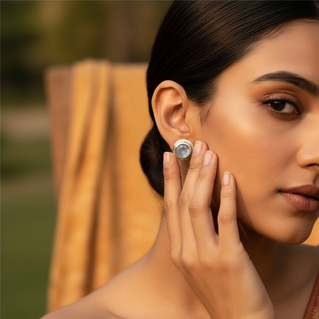 925 Silver Moonstone Stud Earrings for Women | Daily Wear