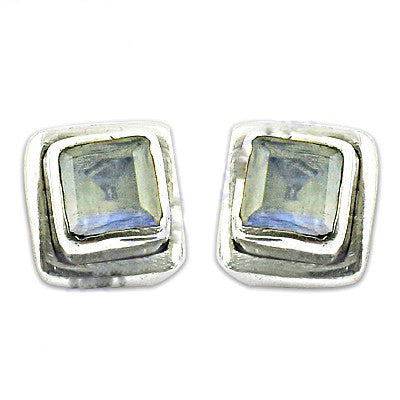 Silver Square Stud Earrings | Gemstone for Women | Daily Wear