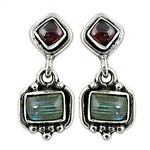 Load image into Gallery viewer, 925 Silver Labradorite &amp; Garnet Dangle Earrings for Women
