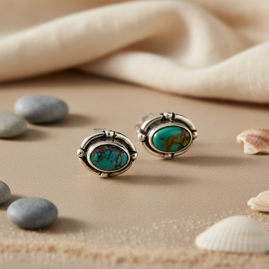 925 Silver Turquoise Stud Earrings for Women | Daily Wear