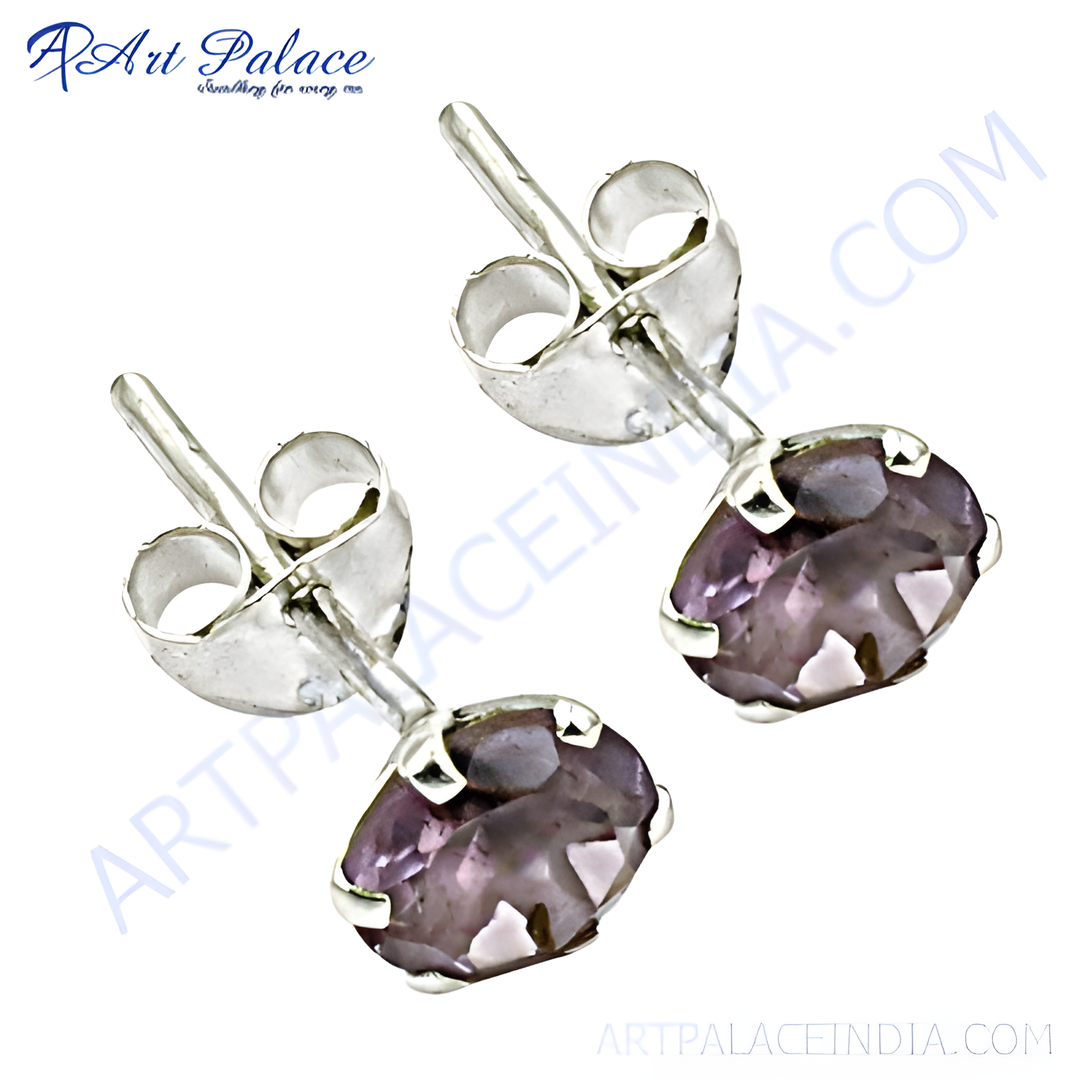 925 sterling silver amethyst stud earrings, purple gemstone, for women