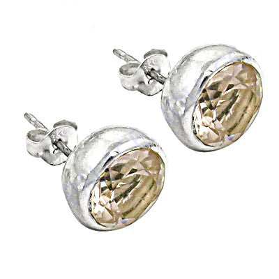 Silver Stud Earrings with Champagne CZ | Women's Jewelry Gift