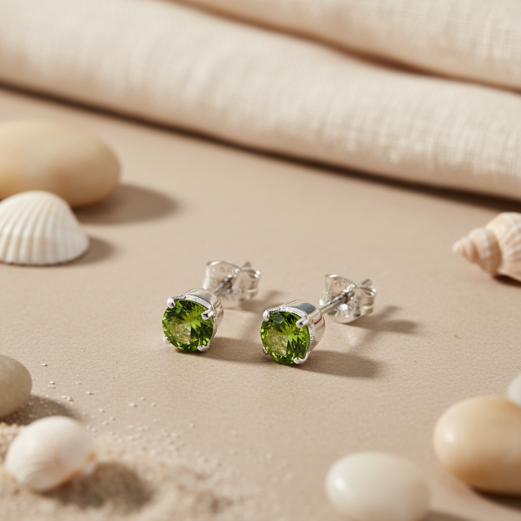 925 Silver Peridot Stud Earrings for Women | Green Gemstone
