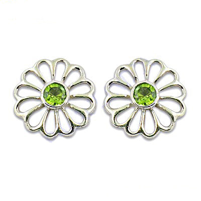925 Silver Peridot Flower Stud Earrings for Women