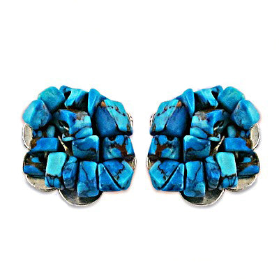 Turquoise Stone Cluster Earrings | Silver Statement Earrings