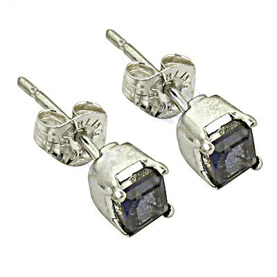 925 Sterling Silver Sapphire Stud Earrings | Square Cut Gemstone