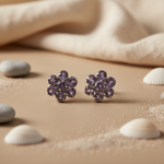 Load image into Gallery viewer, Amethyst Stud Earrings | Silver Flower Earrings for Women
