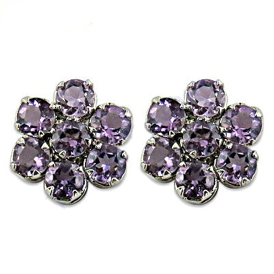 Amethyst Stud Earrings | Silver Flower Earrings for Women