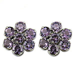 Load image into Gallery viewer, Amethyst Stud Earrings | Silver Flower Earrings for Women
