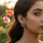 Load image into Gallery viewer, Amethyst Stud Earrings | Silver Flower Earrings for Women
