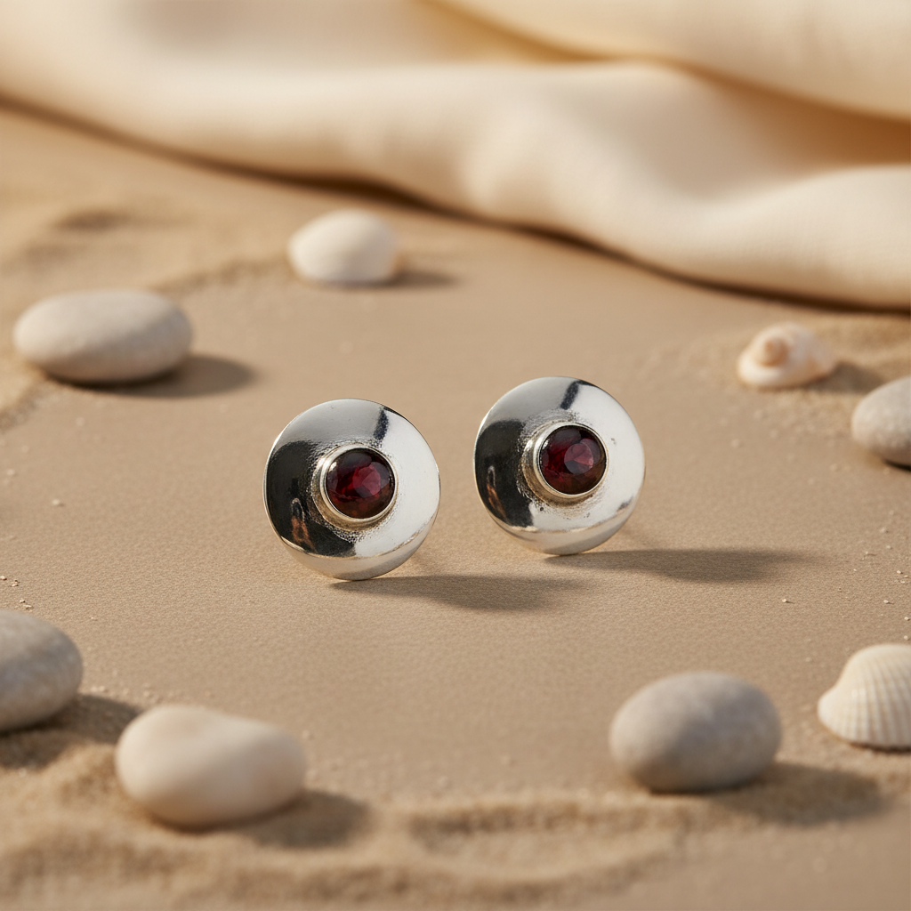 Silver Stud Earrings with Garnet Gemstone | Women's Jewelry Gift