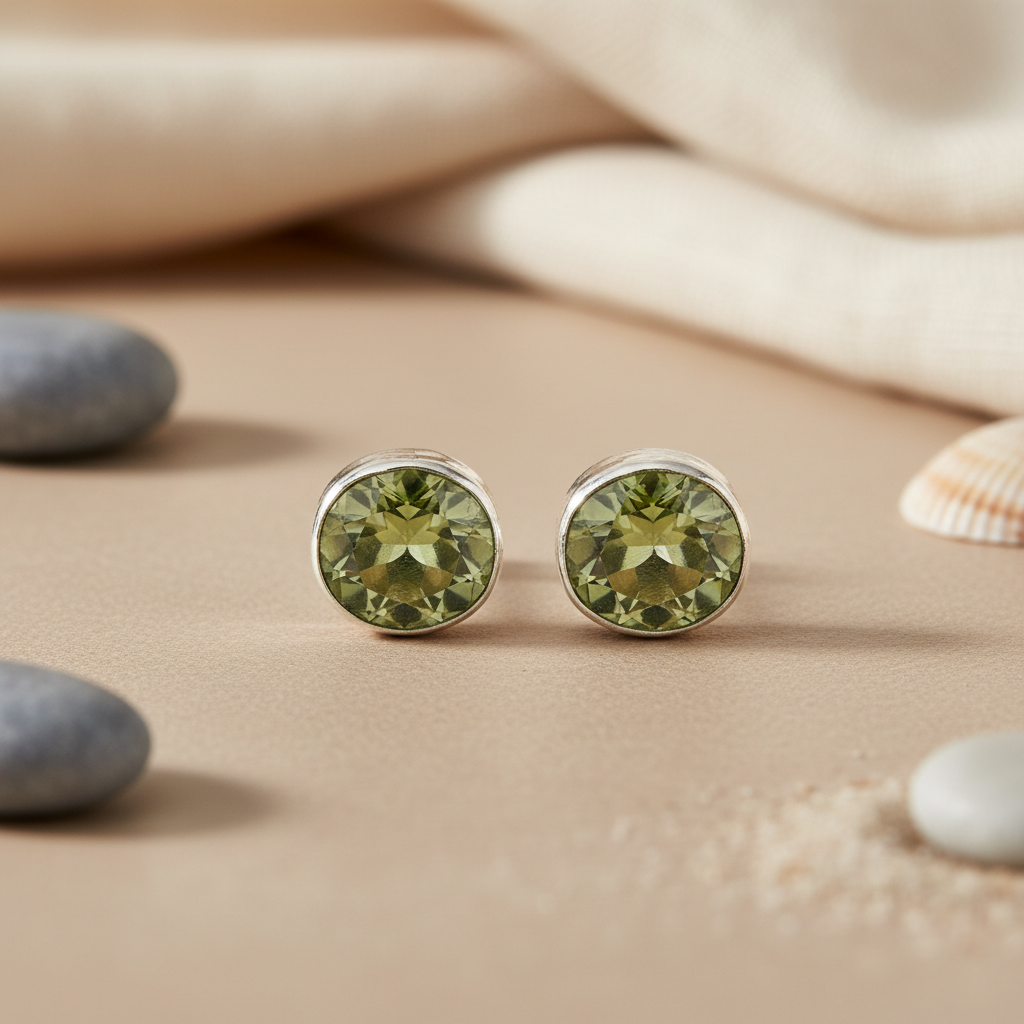 925 Silver Peridot Stud Earrings for Women | Green Gemstone Jewelry