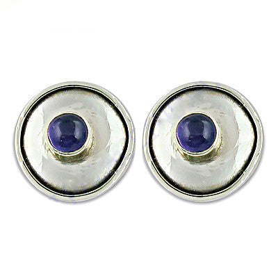 925 Silver Stud Earrings with Blue Gemstone for Women