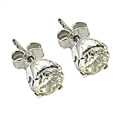 Silver Stud Earrings | Round Cut Diamond Studs | For Women