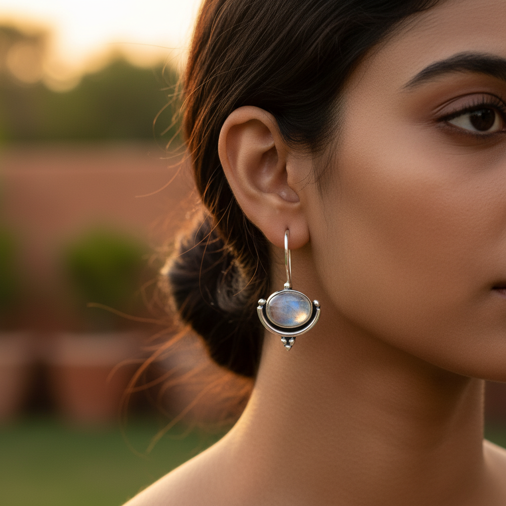 925 Silver Moonstone Earrings for Women | Daily Wear Jewelry