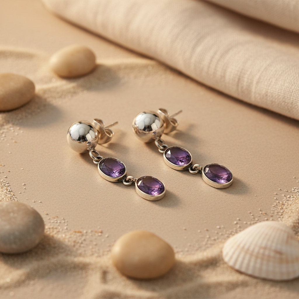 925 Silver Amethyst Drop Earrings | Women's Dangle Earrings