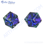 Load image into Gallery viewer, Mystic topaz gemstone stud earrings with iridescent blue and purple color, set in a hexagon design.
