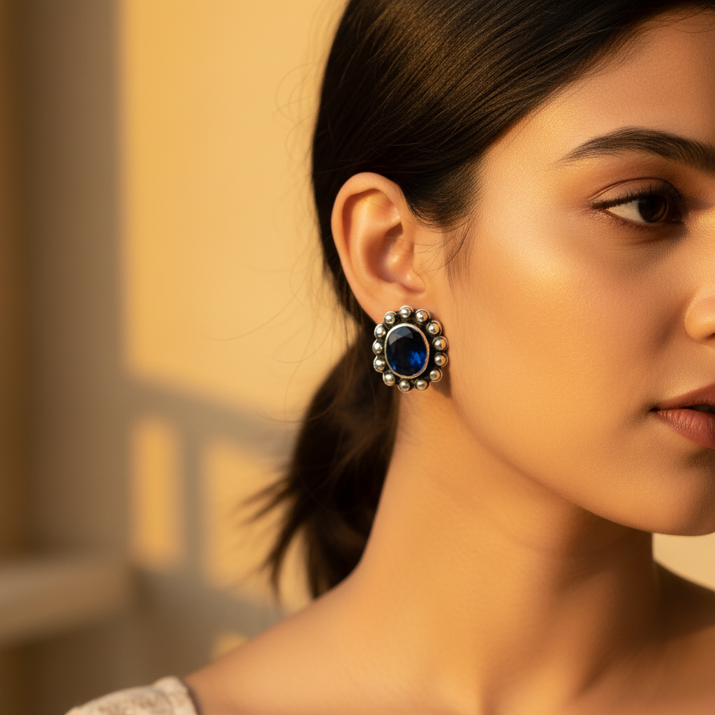 925 Silver Blue Sapphire Stud Earrings for Women | Gift