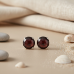 Load image into Gallery viewer, Silver Stud Earrings | Round Gemstone Studs for Women
