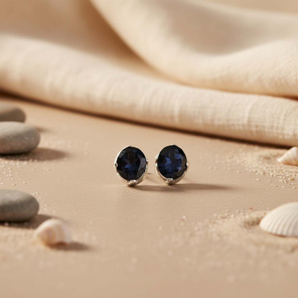 Silver Stud Earrings with Dark Gemstone | Women's Jewelry Gift
