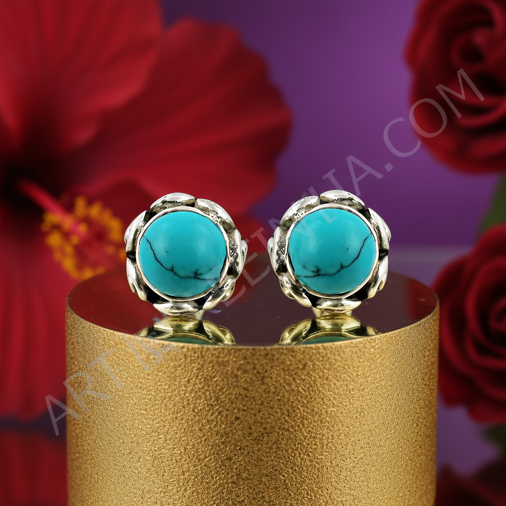 925 Silver Turquoise Stud Earrings for Women | Gift Jewelry