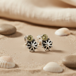 Load image into Gallery viewer, 925 Silver Citrine Stud Earrings | Floral Design for Women
