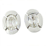 Load image into Gallery viewer, Oval Cut Diamond Stud Earrings | Silver Flower Design for Women
