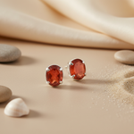 Load image into Gallery viewer, Red Carnelian Oval Stud Earrings | 925 Silver Women's Jewelry
