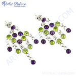 Load image into Gallery viewer, Sterling silver dangle earrings with amethyst and peridot gemstones.
