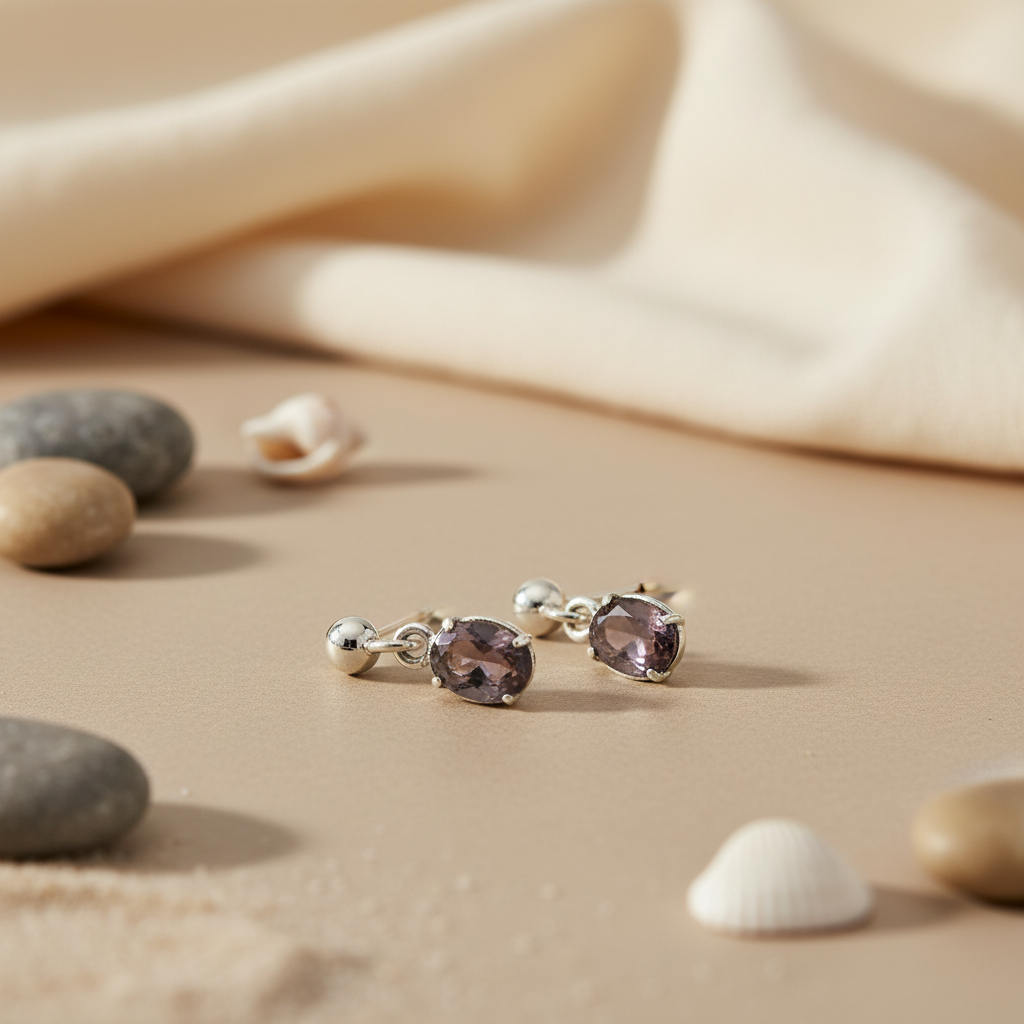 925 Silver Oval Amethyst Drop Earrings for Women | Gift