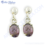 Load image into Gallery viewer, 925 silver drop earrings with oval amethyst gemstones, showcasing a purple hue and elegant design.

