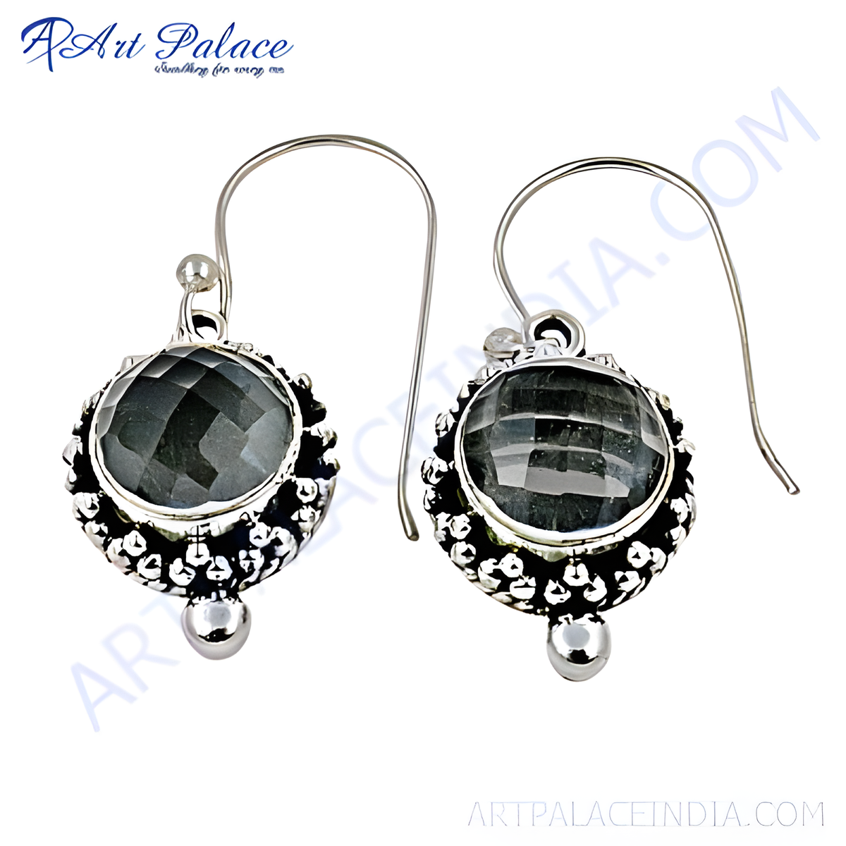 925 sterling silver drop earrings with faceted gemstone center
