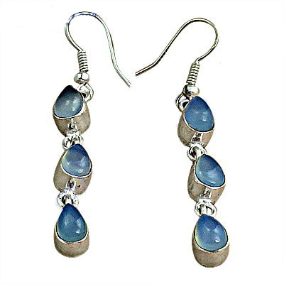 925 Silver Blue Chalcedony Drop Earrings for Women | Gift