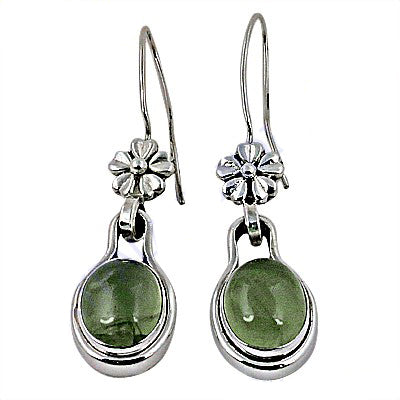 925 Silver Green Stone Drop Earrings for Women | Floral Design