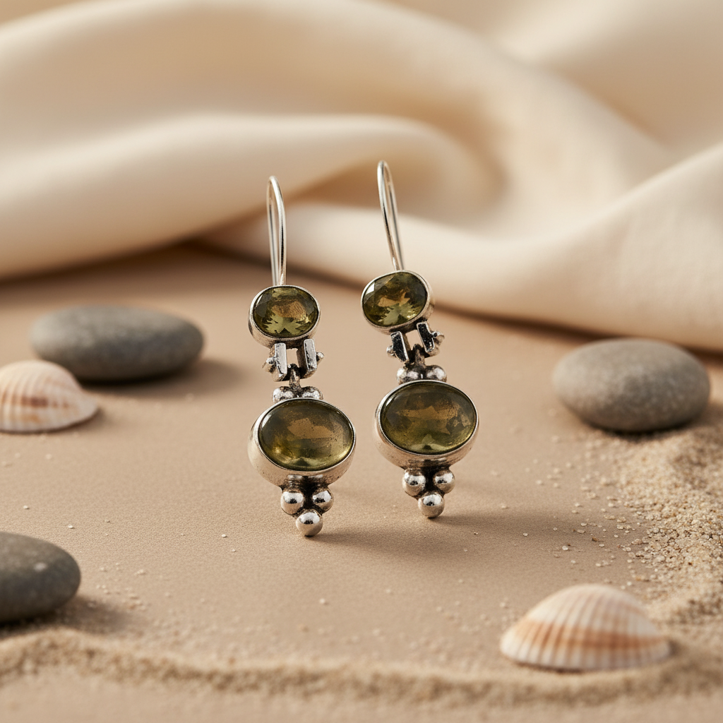 925 Sterling Silver Green Stone Drop Earrings for Women